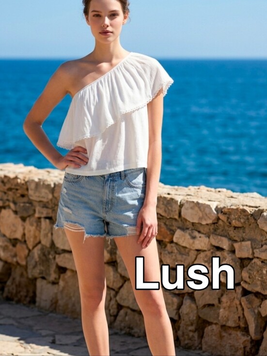 Lush Tops - LUSH White Crochet trim 1 shoulder top